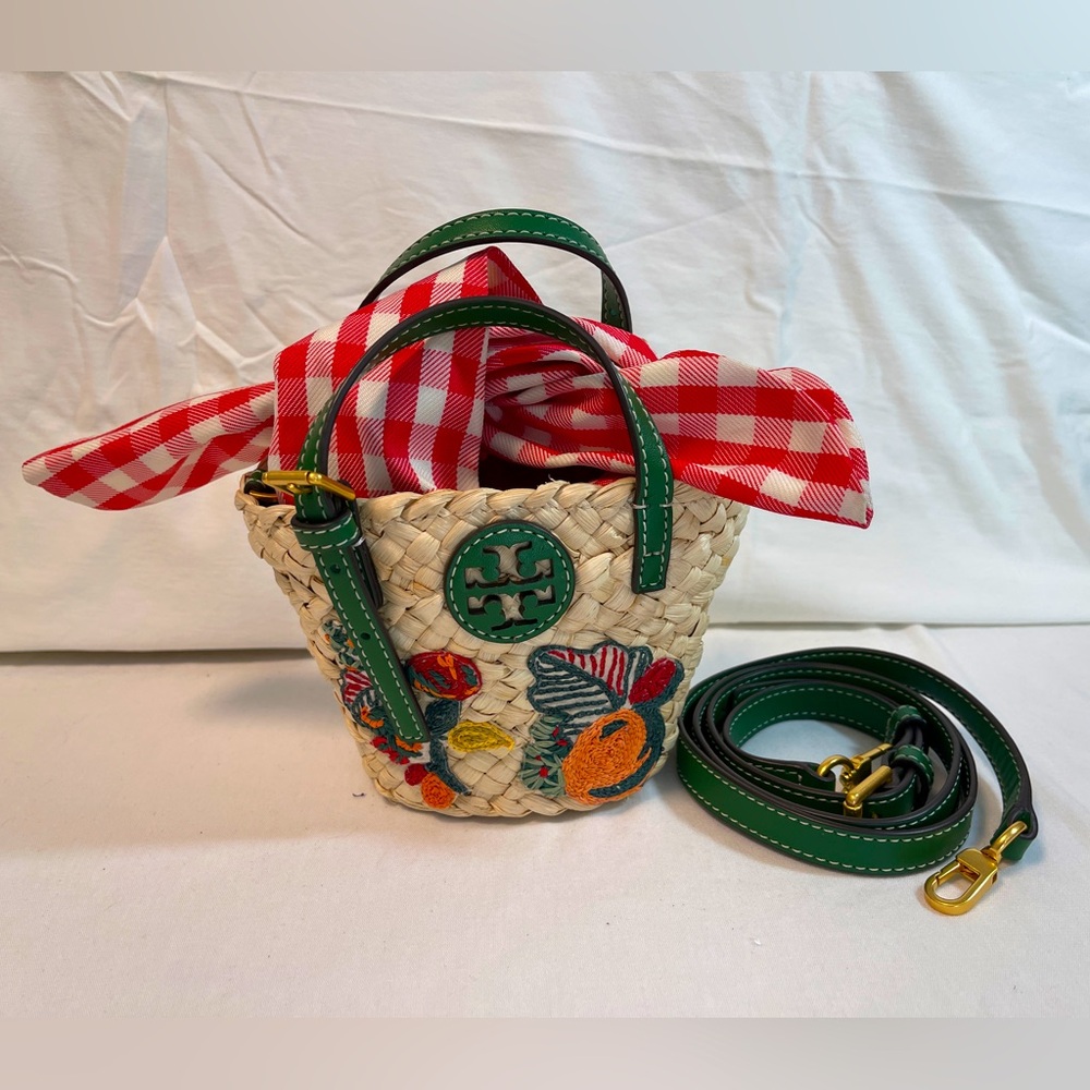 Tory Burch Emerson raffia tote/crossbody bag with citrus details